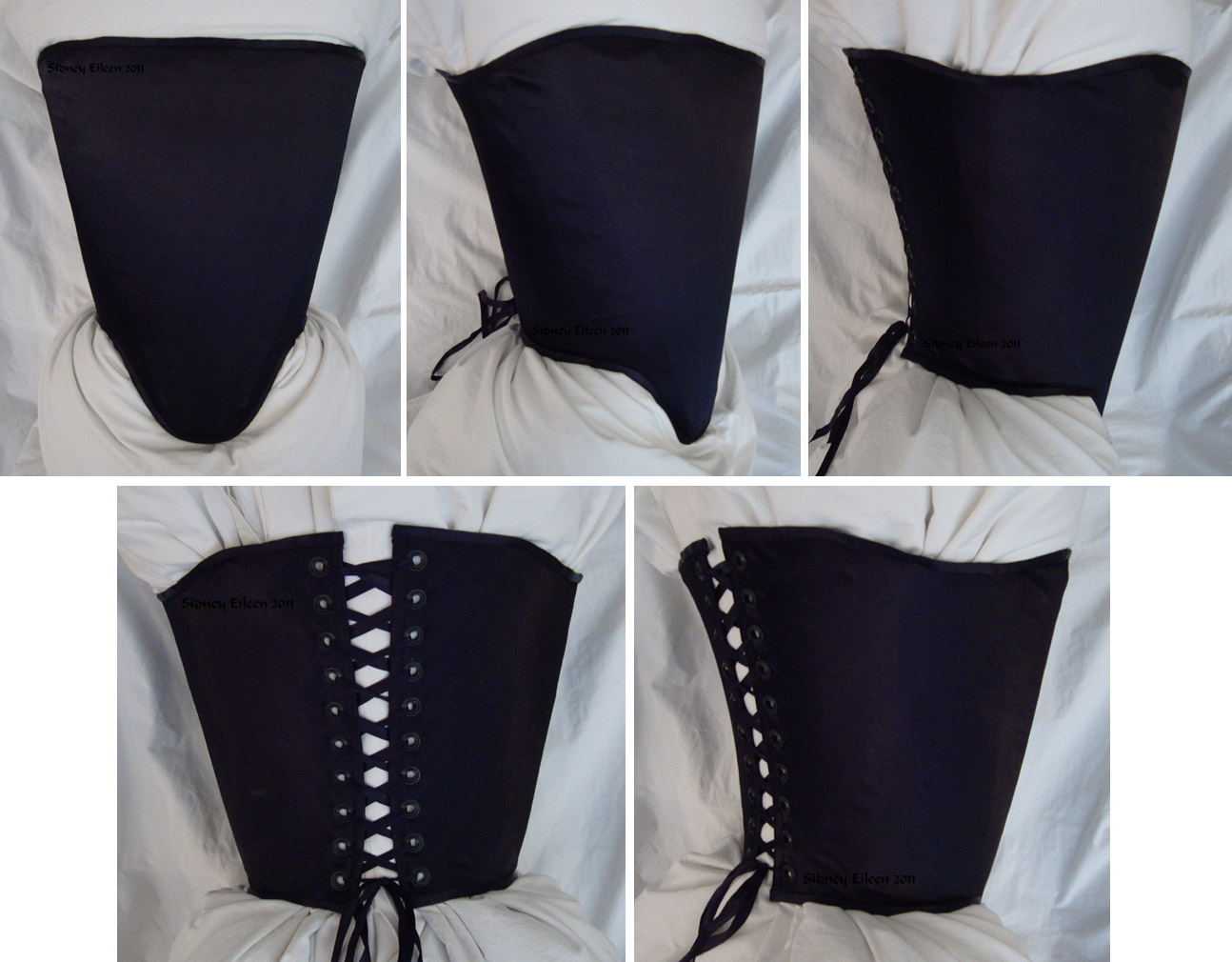 Non-Tabbed Black Satin Conical Corset - By Sidney Eileen
