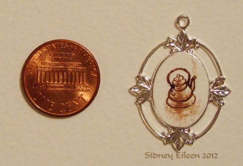 Brown Ink Teapot on Silver-Tone Pendant Brown Ink Teapot on Silver-Tone Pendant