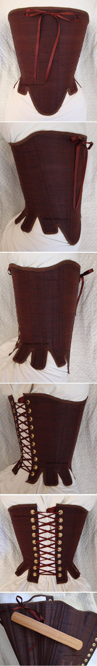 Brown Silk Renaissance Stays - All Views, by Sidney Eileen